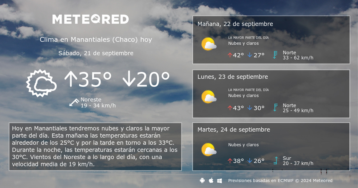 Clima en Manantiales Chaco . El tiempo a 14 d as Meteored