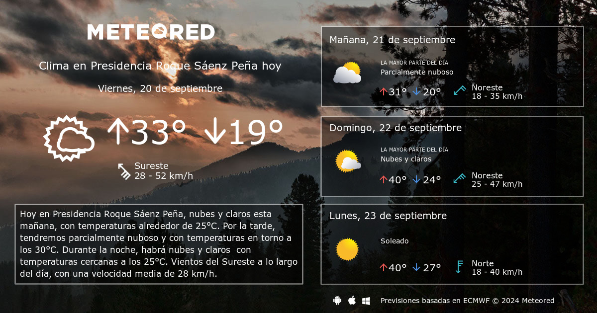 Clima en Presidencia Roque S enz Pe a. El tiempo a 14 d as Meteored